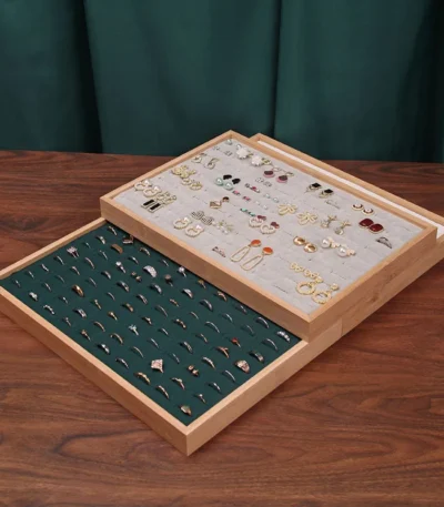 Bamboo, wood flannel, 100 rings, display plates, earrings, rings, rings, storage, sorting boxes, jewelry trays 1