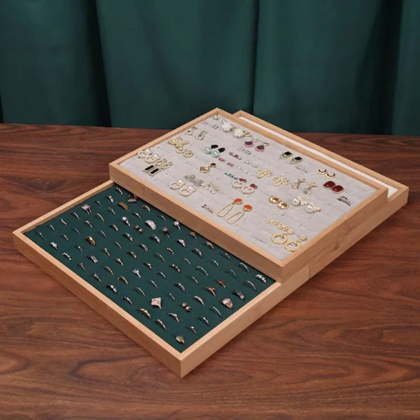 Bamboo, wood flannel, 100 rings, display plates, earrings, rings, rings, storage, sorting boxes, jewelry trays