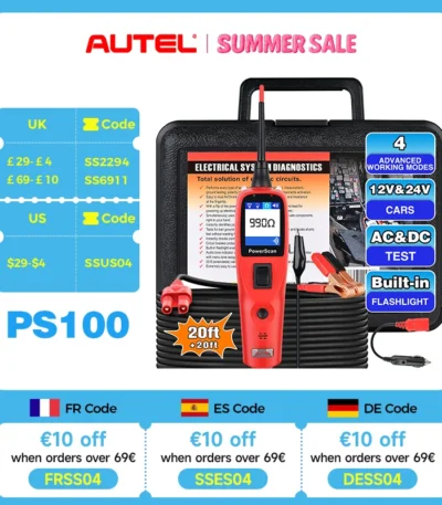 Autel PowerScan PS100 Auto Circuit Tester Diagnostic AVOmeter Test Tool Automotive OBD2 Scanner 1