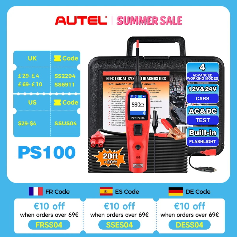 Autel PowerScan PS100 Auto Circuit Tester Diagnostic AVOmeter Test Tool Automotive OBD2 Scanner Autel PowerScan PS100 Auto Circuit Tester Diagnostic AVOmeter Test Tool Automotive OBD2 Scanner