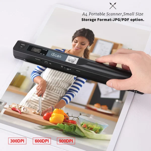 Portable Handheld Mini Scanner iScan A4 900DPI HD Scanner for School Home Business Scan Color Photos Document Support JPG/PDF