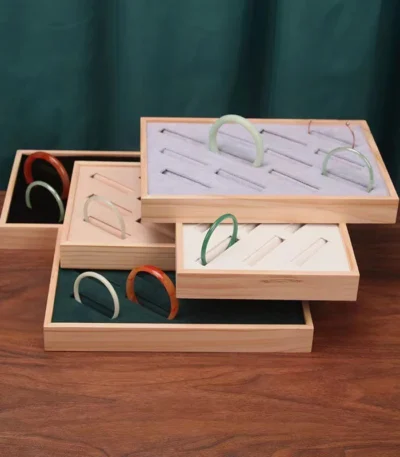 1pc Wooden Bangle Display Tray 12 Slots Bracelet Hand String Ring Jeweley Storage Holder Jewellery Organizer Window Counter Prop 1