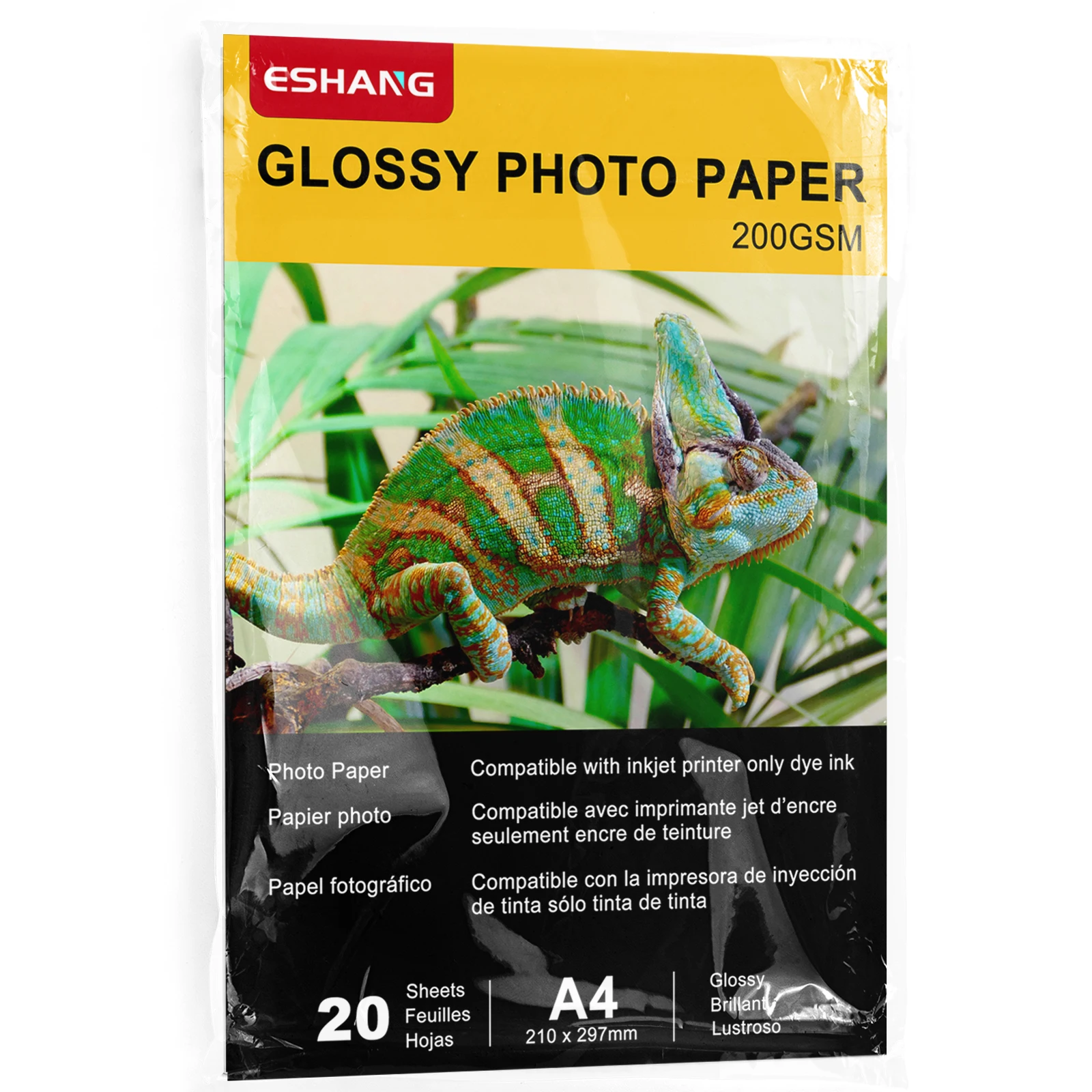 ESHANG 20 Sheets A4 Glossy blank back Inkjet Photo Paper 8.3X11.7 Inches for Inkjet Printer Use DYE INK 200gsm ESHANG 20 Sheets A4 Glossy blank back Inkjet Photo Paper 8.3X11.7 Inches for Inkjet Printer Use DYE INK 200gsm