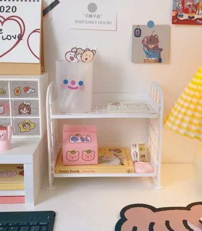 Double-Layer Desk Organizer Shelf Office School Supplies Home Dormitory Desktop Stationery Foldable Cosmetic Holder Shelves Rack 1