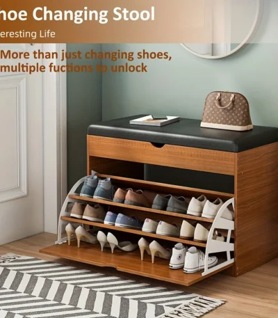Shoe Bench with Cushioned Seat 3-Tier Footwear Rack Storage Cabinet for Bedroom Entryway Shoes Organizer Storage Cabinet 1