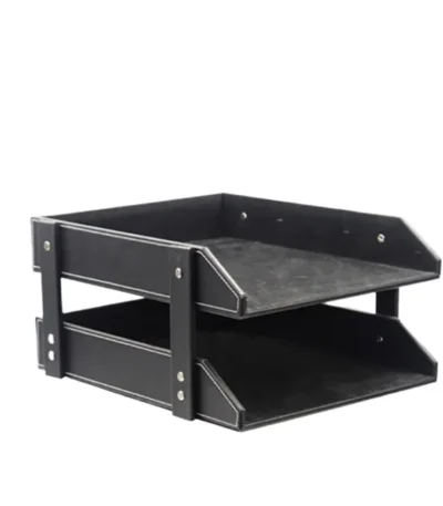 Business Double-layer File Tray Office Desktop Documents Classification Organizer PU Leather Folder Plate CAN CUSTOMIZE LOGO 1