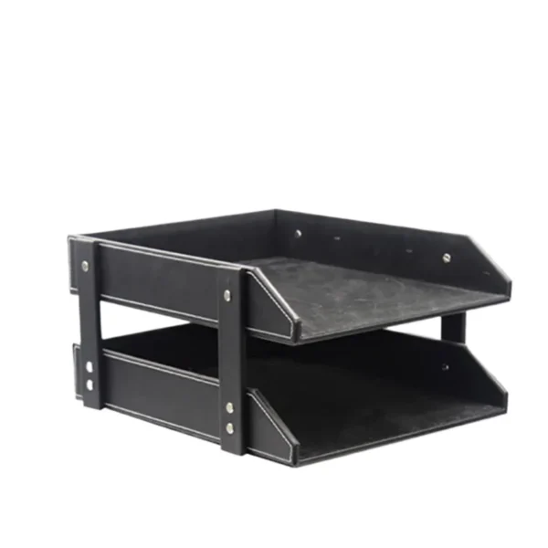 Business Double-layer File Tray Office Desktop Documents Classification Organizer PU Leather Folder Plate CAN CUSTOMIZE LOGO