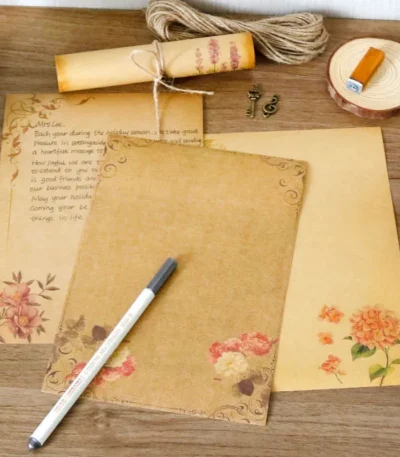 16pcs Vintage Writing Paper Old Parchment Design Kraft Paper for Invitations Gift Decorations Holiday Event Party Supplies A5 1