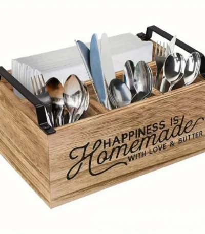 1PC Wooden Dividing Knife Fork Spoon Storage Box Household Kitchen Desktop Coffee Bar Storage Box Miscellaneous Storage Box 1