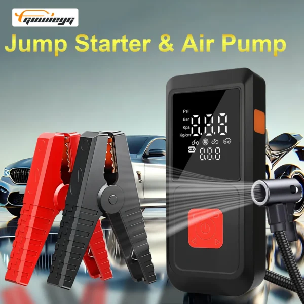 12V Car Jump Starter Inflator Wireless Air Pump Smart Anti-Reverse Battery Clamps Portable Emergency for Vehicles