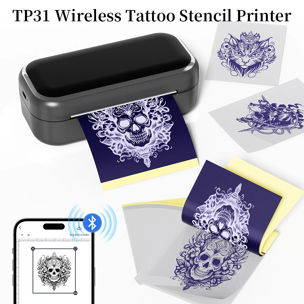 Portable Tattoo Stencil Printer TP31 Bluetooth Mini Thermal Printer for 80mm Transfer Paper, Ideal for Tattoo Artists Designs Portable Tattoo Stencil Printer TP31 Bluetooth Mini Thermal Printer for 80mm Transfer Paper, Ideal for Tattoo Artists Designs
