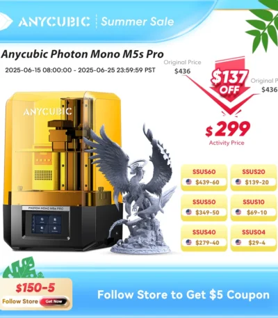 ANYCUBIC Photon Mono M5s Pro 14K Mono MSLA 3D Printer 10.1'' LCD Resin 3D Printer Speed Up to 150mm/h Print Size 223*127*200mm 1