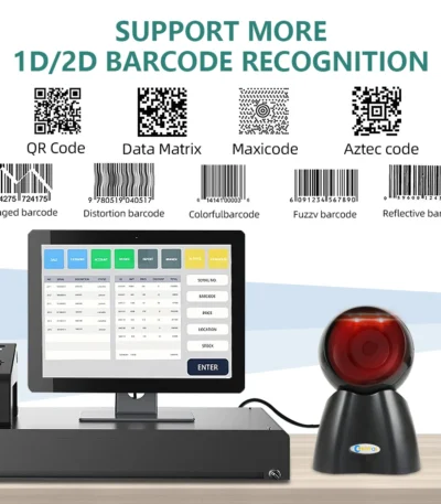 Desktop 2D QR Barcode Scanner,NT4040 Hands-Free Omnidirectional USB Big Barcode Reader 1D QR Screen Barcodes Scanning 1