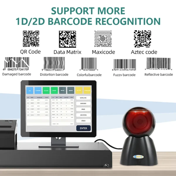 Desktop 2D QR Barcode Scanner,NT4040 Hands-Free Omnidirectional USB Big Barcode Reader 1D QR Screen Barcodes Scanning