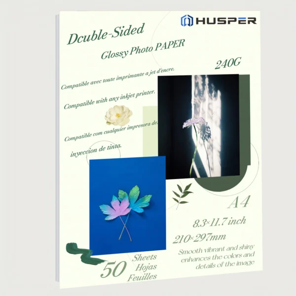HUSPER A4(8.3×11.7 inch) 50 Sheets 240G Double Sided Inkjet Glossy Photo Paper size