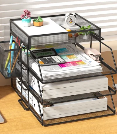 Office A4 Paper Desk Organizer Document File Letter Book Brochure Filling Tray Rack Shelf Carrier Metal Wire Mesh Storage Holder 1
