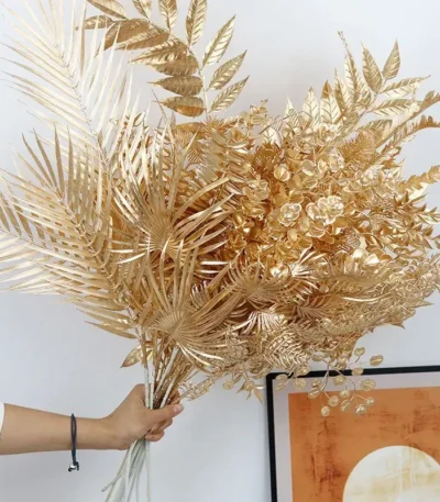 Golden Series Artificial Flowers Eucalyptus Ginkgo Leaves Flowers Christmas Home Decoration Wedding Hall Layout Plastic Flowers 1