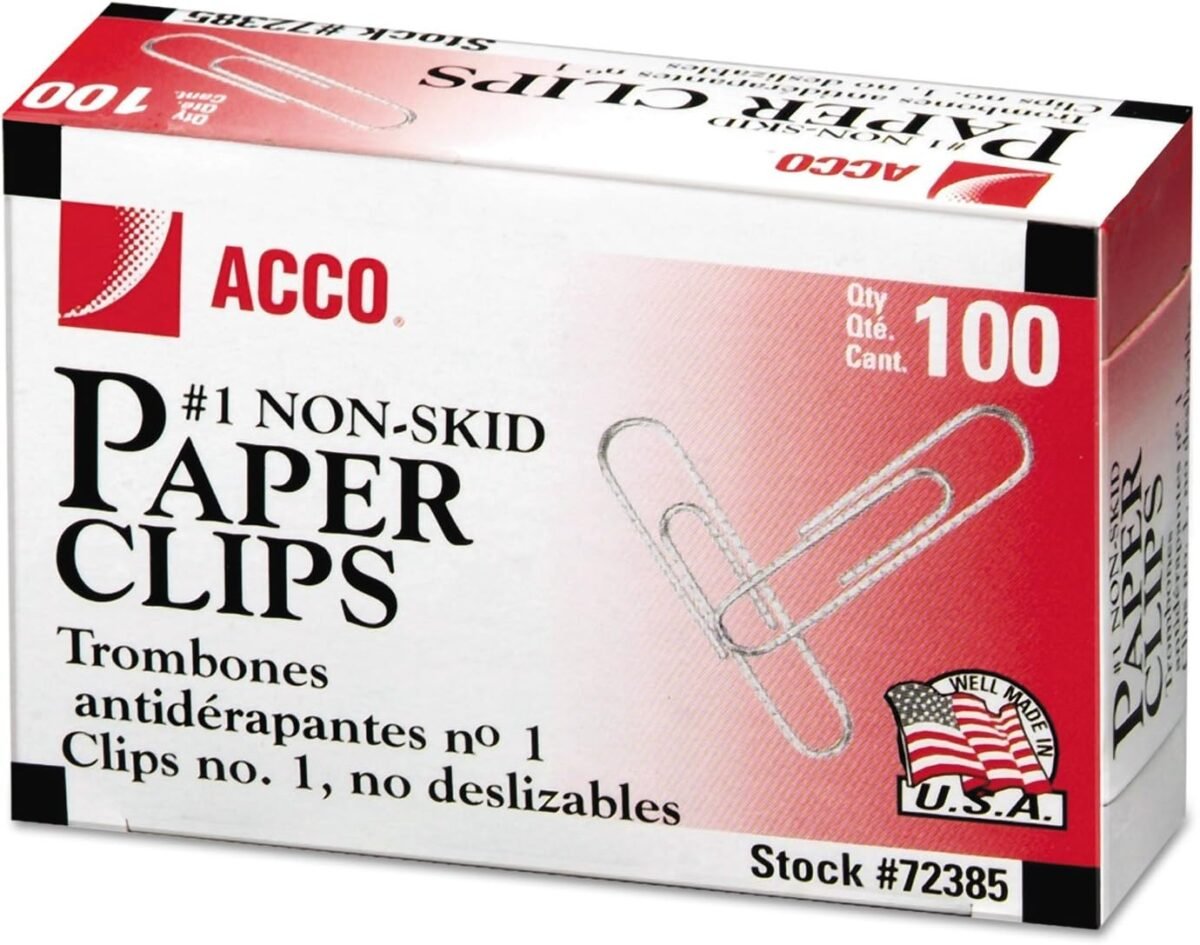 Acco brand paper clips 1 size economy non skid 10 boxes 100box 72385.jpg