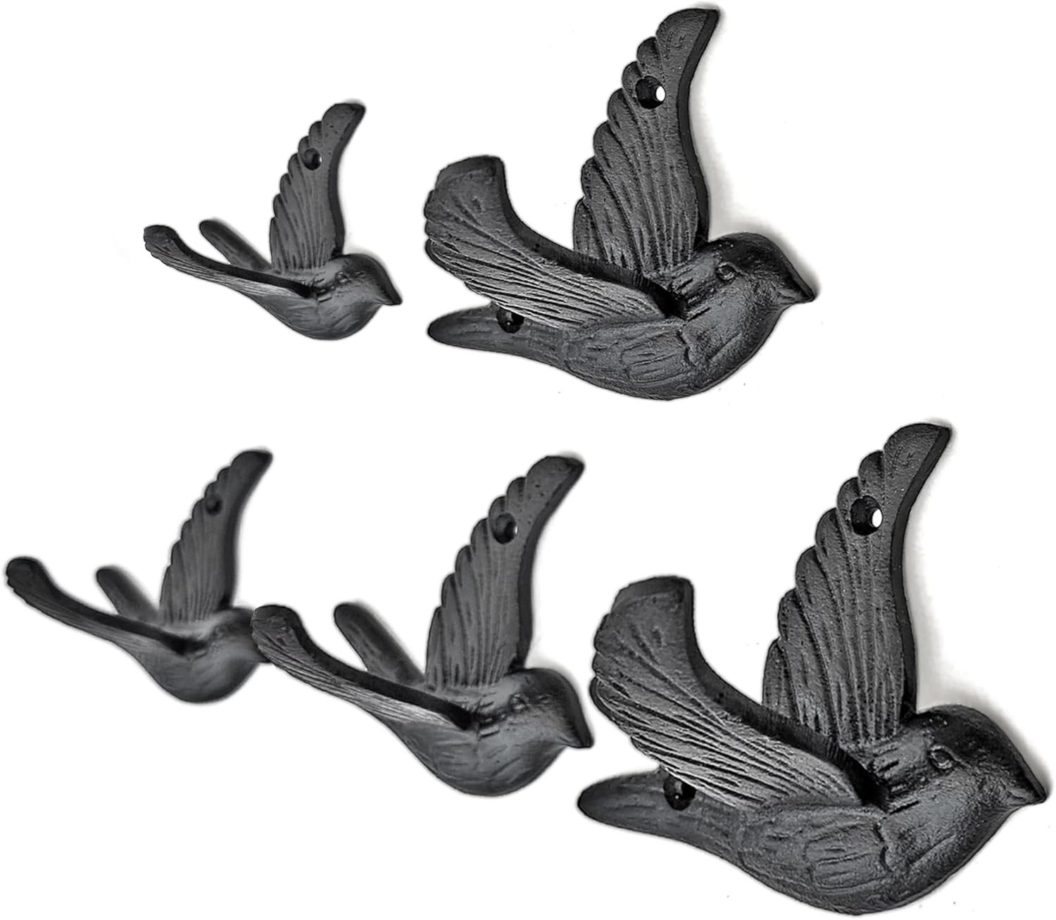 Ambipolar 5 pack bird flying style coat hooks vintage black hooks for coats hats and more sturdy cast iron construction rustic farmhouse theme easy installation versatile and durable.jpg