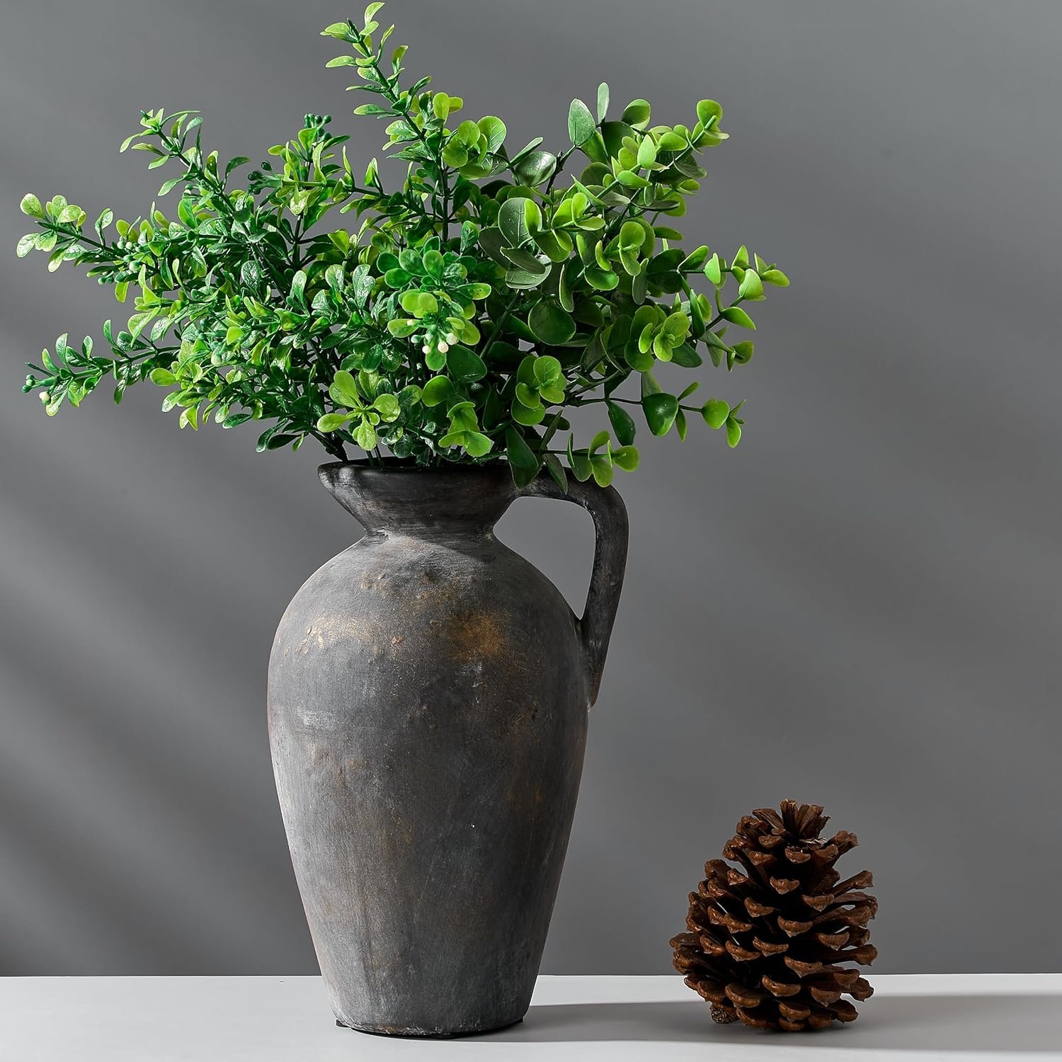 Antique rustic ceramic vase 9.3 inch tall large terracotta vase with handle vintage farmhouse pottery vase for home decor living room entryway wedding thanksgiving black bronze.jpg