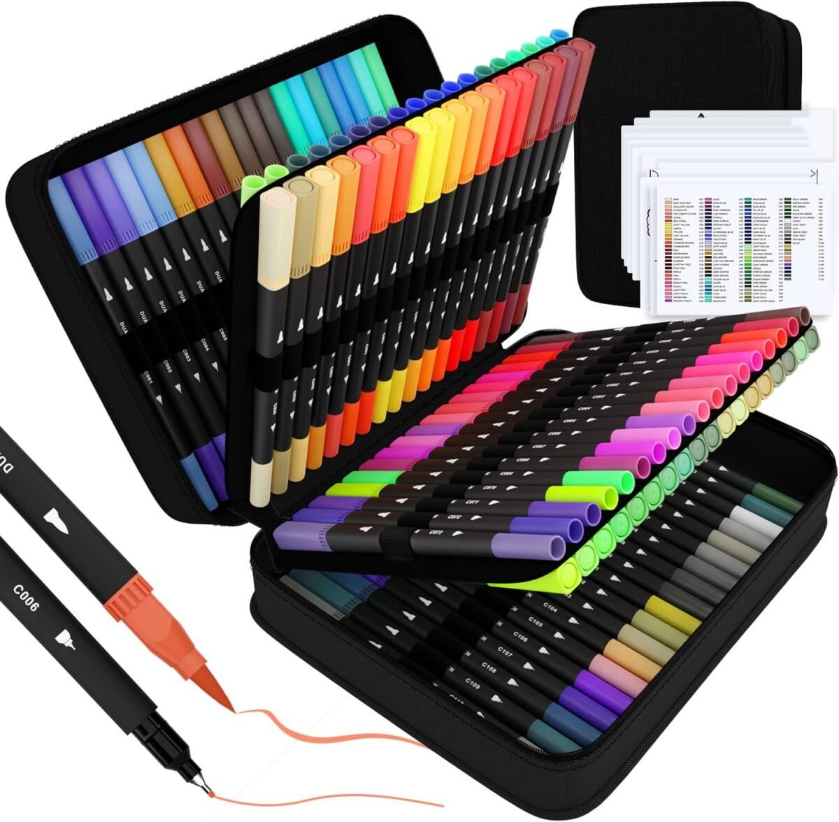 Art supplier dual brush markers pens 110 artist coloring marker set fineliner brush tip pen with premium case for adults coloring books kids journal drawing doodlin.jpg
