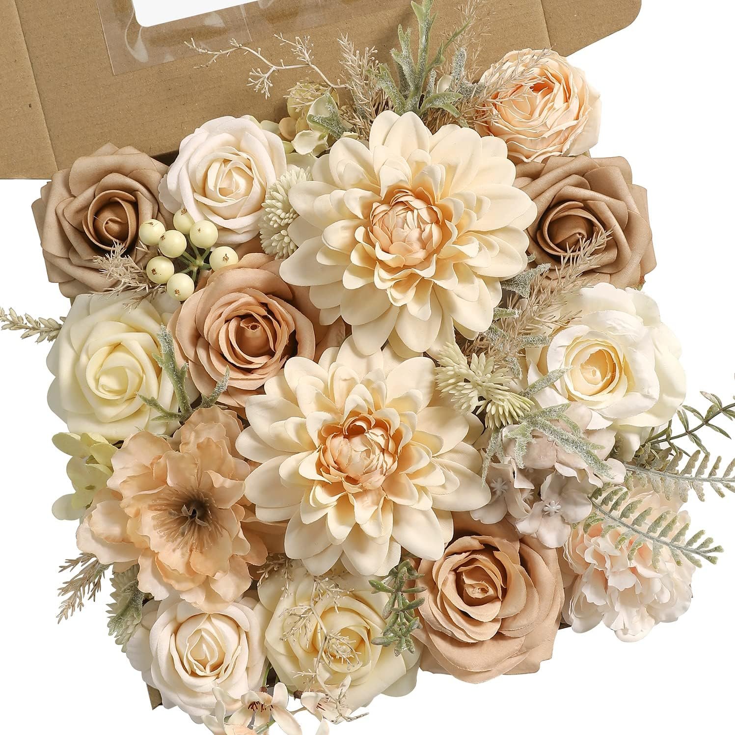 Artificial flowers combo box set silk flowers fake rose for diy floral arrangements wedding bouquets centerpieces baby shower party home decorations（nude color）.jpg