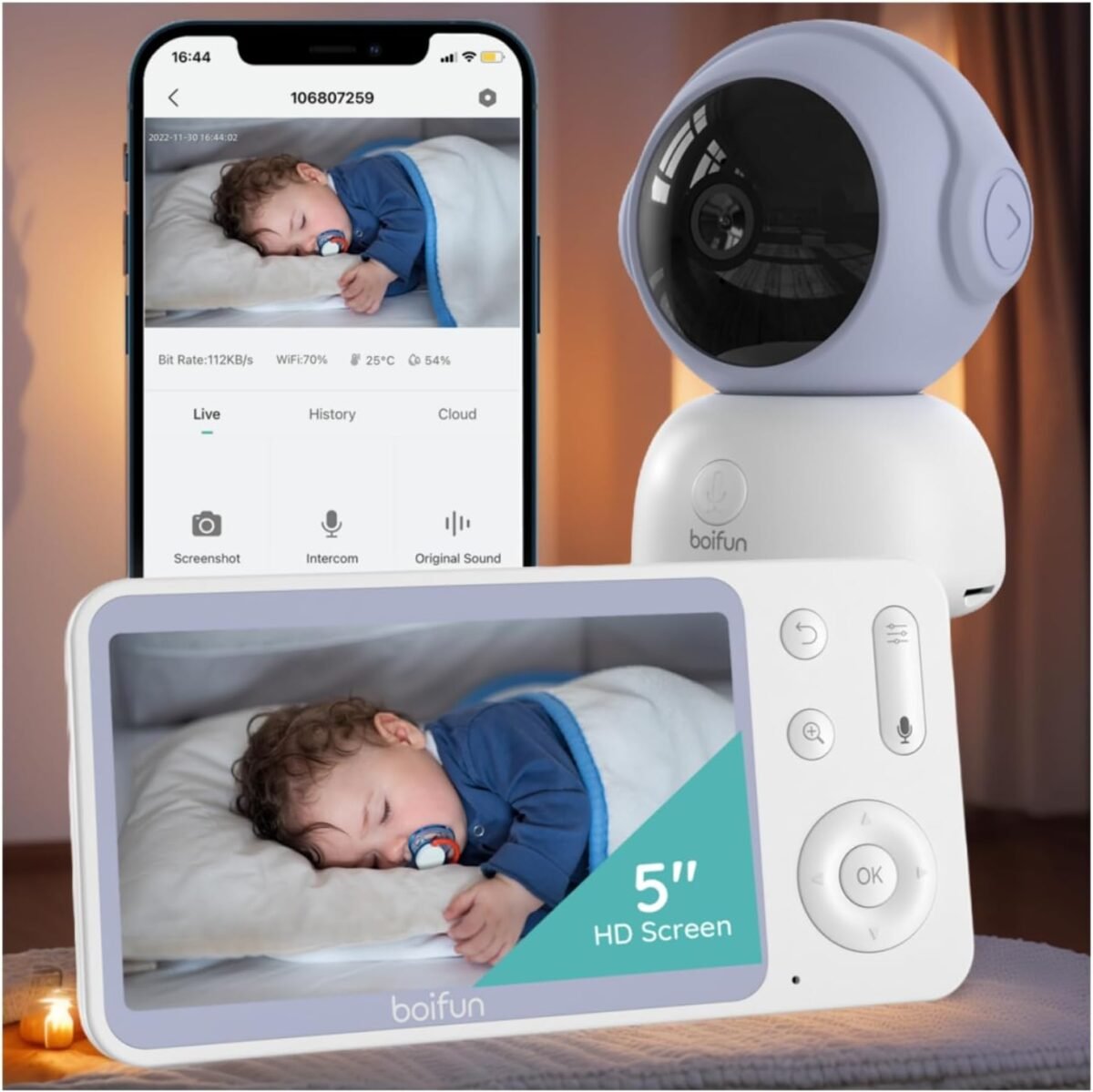 Boifun 2k wifi baby monitor for smartphone app 5 screen control ai motion cry humidity temperature detection 360° auto tracking cameravideo baby monitor with camera and audio night vision.jpg