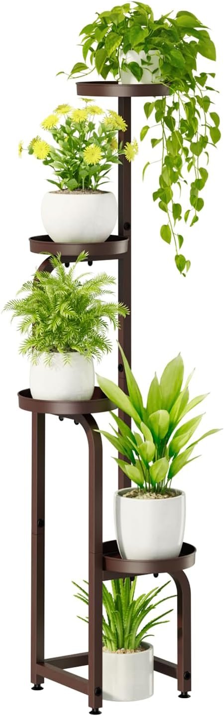 Bamworld corner plant stand indoor outdoor tall metal flower pot stands for multiple plants 4 tier brown heavy duty plant shelf for patio garden balcony living room bedroompatent design.jpg