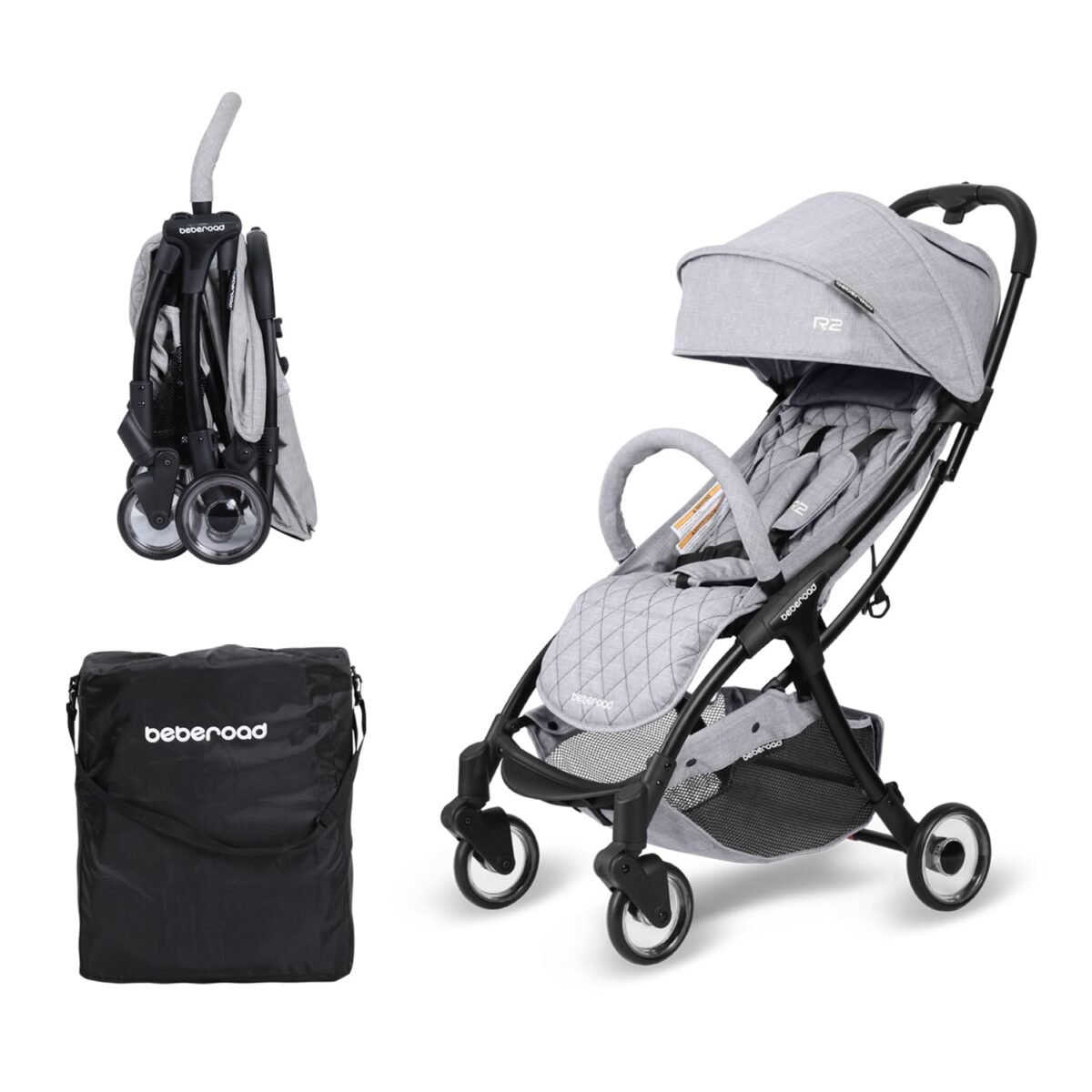 Beberoad love r2 small travel stroller compact strollers foldable lightweight baby stroller for airplane infant with adjustable backrest cup holder and waterproof canopy gray.jpg