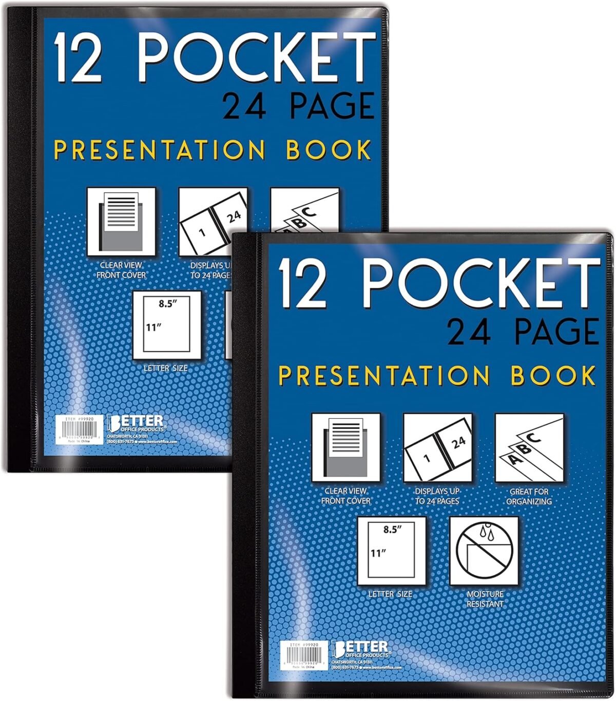 Better office products 12 pocket bound presentation book black clear view front cover 24 sheet protector pages 8.5 x 11 sheets art portfolio durable poly covers letter size 2 pack.jpg