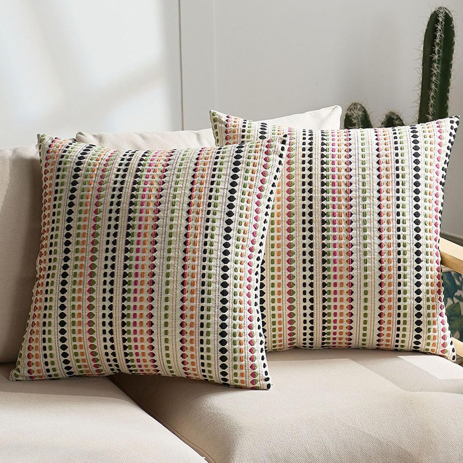 Boho throw pillow covers 18x18 inch set of 2 striped chenille farmhouse decorative cushion covers for sofa couch bed living room farmhouse decor colorful 18 x 18 pack of 2.jpg