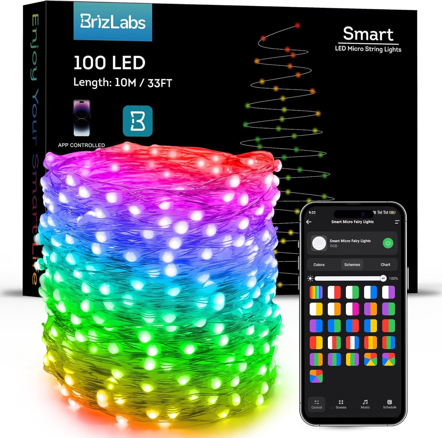 Brizlabs smart fairy lights 33ft 100 led color changing fairy lights work with alexagoogle home wifi rainbow christmas light dimmable rgb twinkle starry light for christmas tree home party decor.jpg