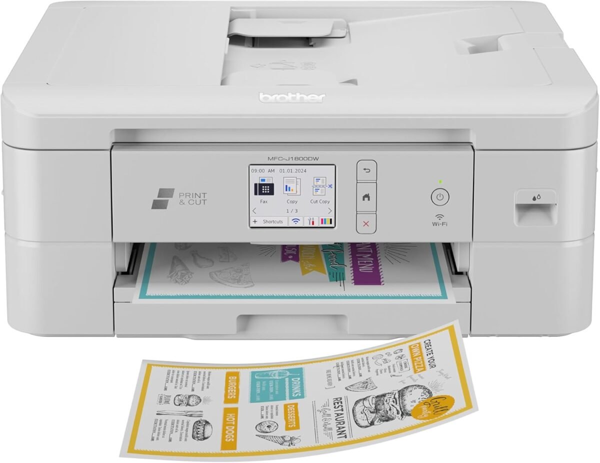 Brother wireless all in one color inkjet printer with auto paper cutter scanner copier and fax for home office print and cut machine with mobile printing and 150 sheet capacity j1800dw.jpg