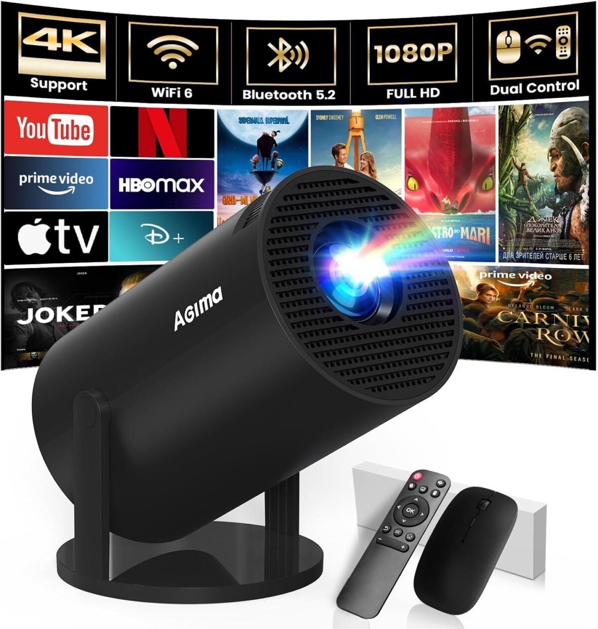 Built in apps projector 1080p fhd 4k support smart projector with wifi 6 and bluetooth auto keystone stereo speaker compatible with hdmitv stickusblaptop portable projector black.jpg