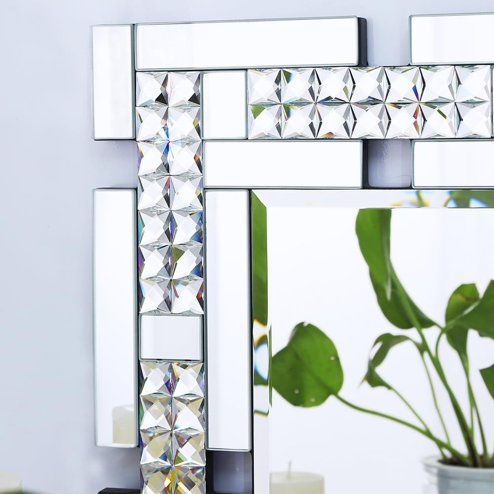 Chende crystal decorative wall mirror for living room 36 x 24 inches large elegant mirror for wall decor rectangle mirror with glass pieces for dining room entryway.jpg