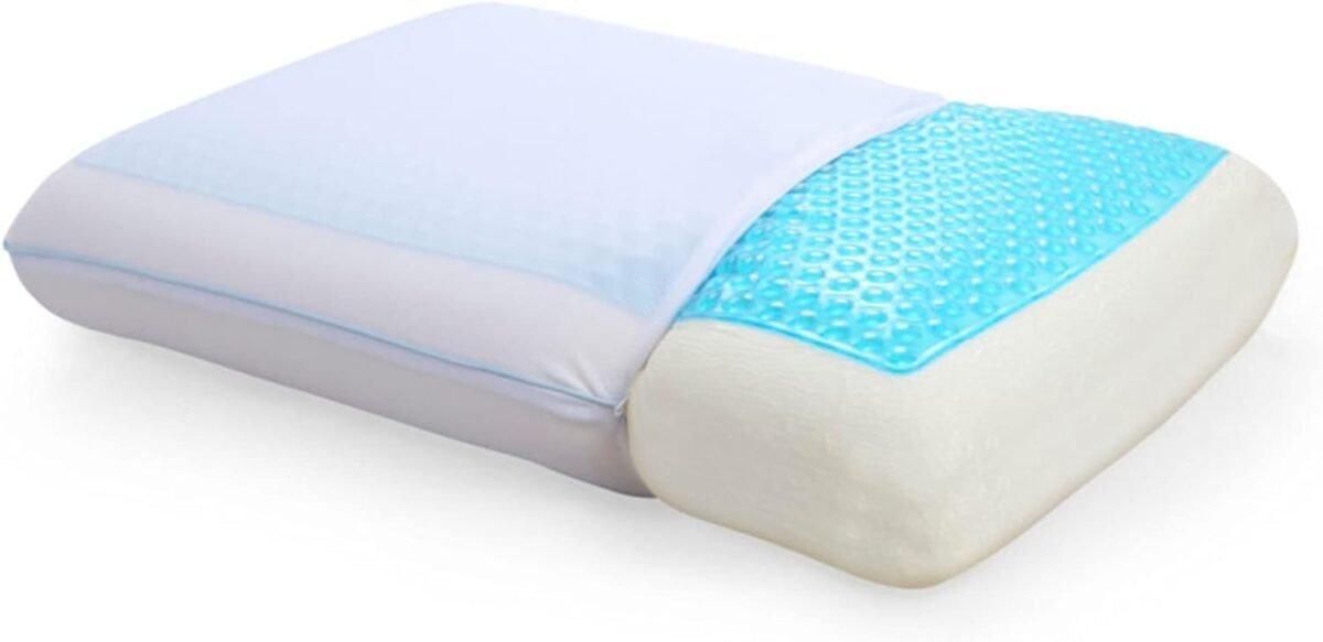 Cool gel cooling pillow for sleeping standard size cooling memory foam pillow for hot sleepers reversible ergonomic design pressure relief spine alignment side back contouring support.jpg
