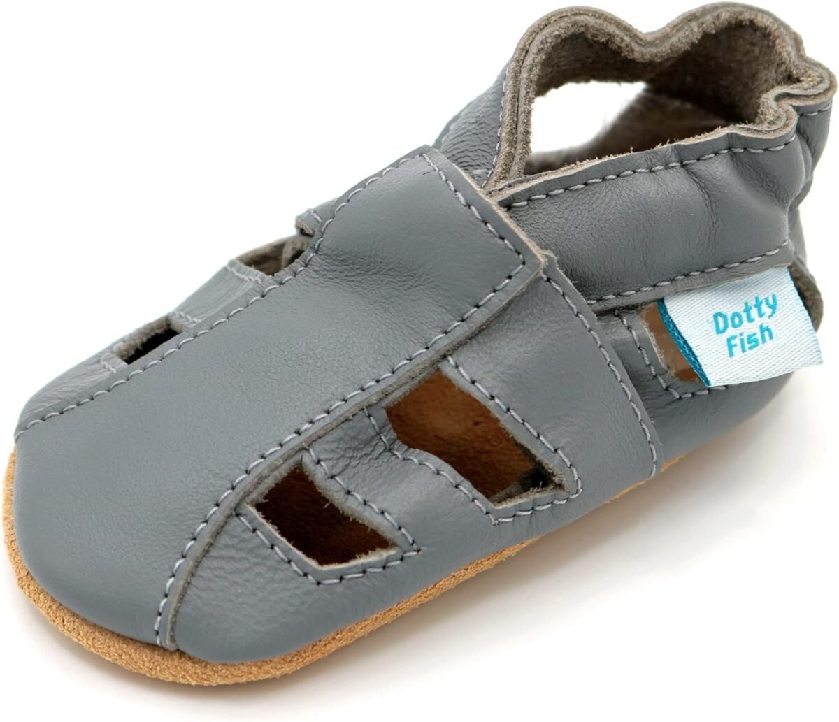 Dotty fish infant and toddler soft leather sandals – barefoot friendly non slip suede sole podiatrist recommended breathable baby safe leather british brand – fits 0–4 years.jpg