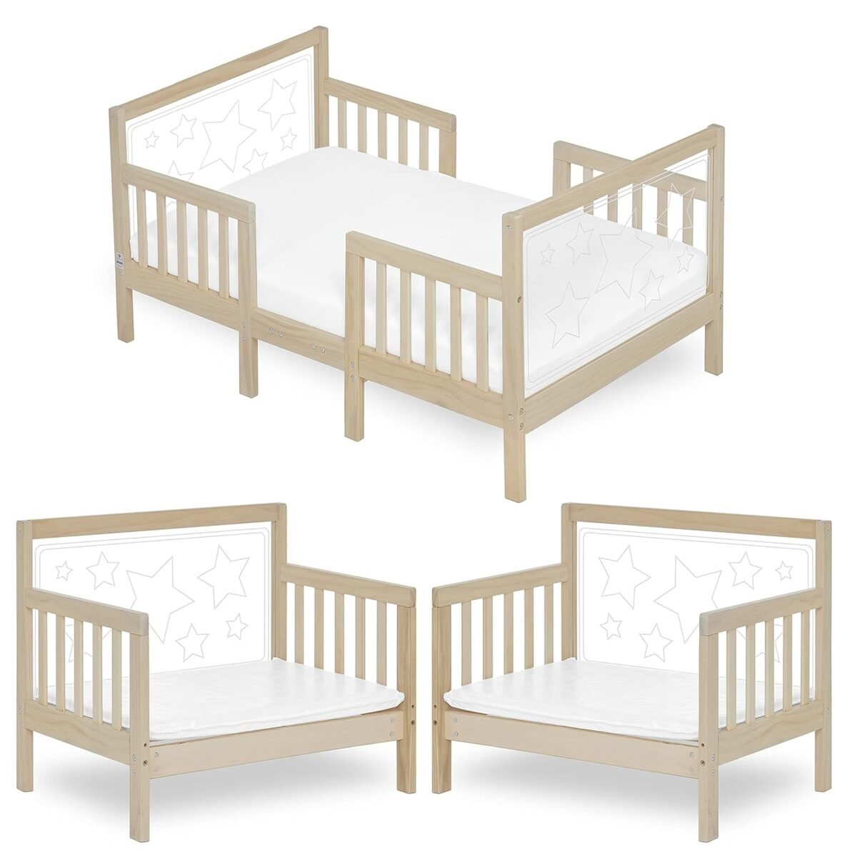 Dream on me star 3 in 1 convertible toddler bed in vanilla oak converts to chairtable non toxic finish jpma certified made of durable sustainable pinewood.jpg