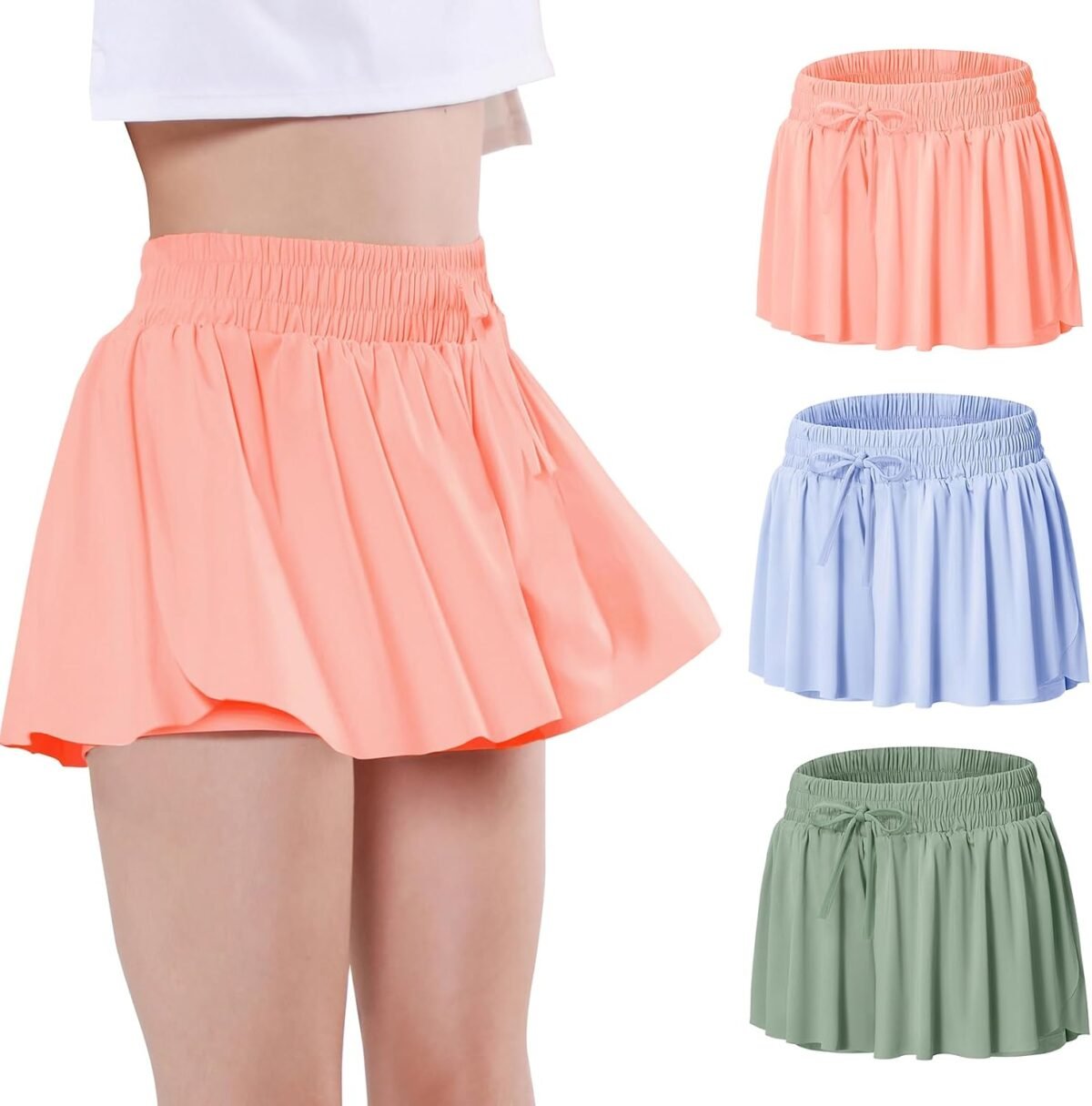 Exarus girls butterfly shorts flowy skirt skort athletic cheer flutter dance 2 in 1 running preppy clothes kids 6 14y.jpg