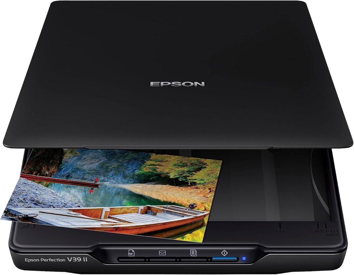 Epson perfection v39 ii color photo and document flatbed scanner 4800 dpi optical resolution high rise removable lid scan to cloud usb power image scanning black.jpg