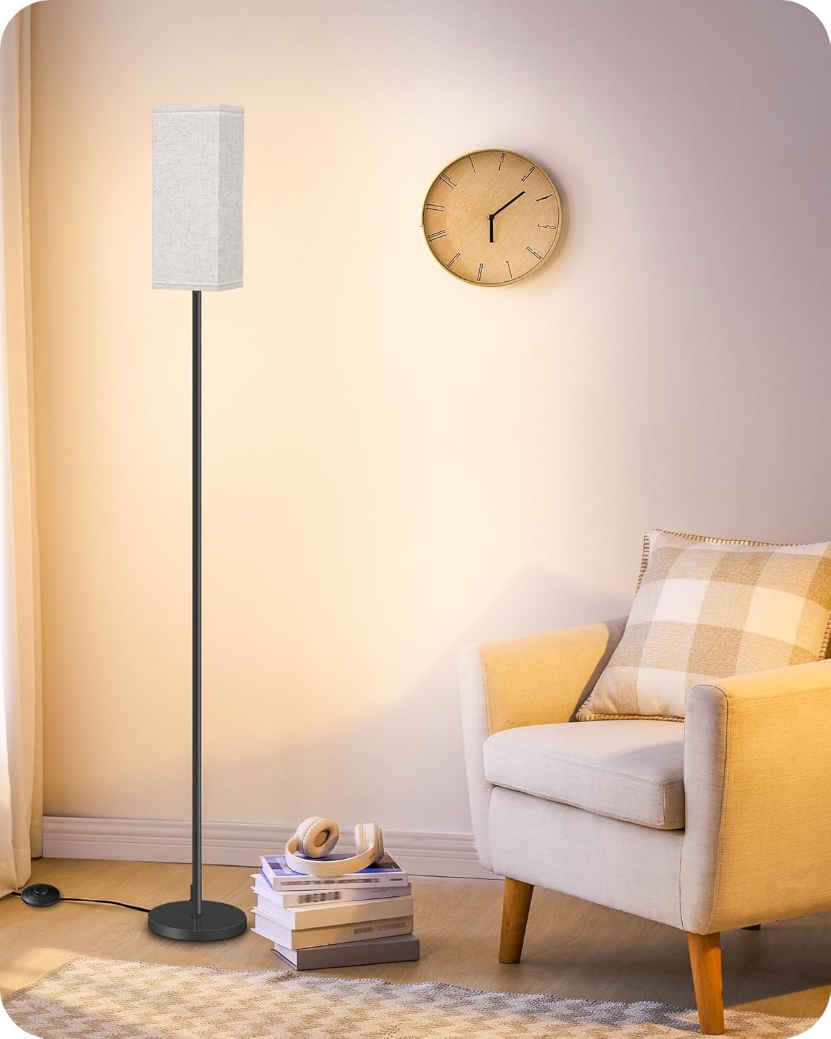 Floor lamp pole with foot switch modern standing lamp lampshade minimalist freestanding lamp bulb not included for living room bedroom office fcc listed black and beige e07ld05.jpg
