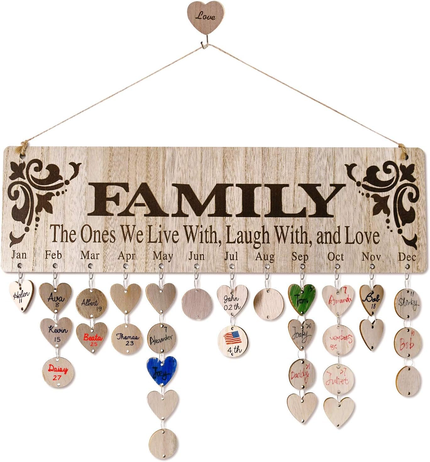 Gifts for mom grandma from daughter unique wooden family birthday reminder tracker calendar board wall hanging with 100 tags best gift ideas for christmas birthday mothers day.jpg