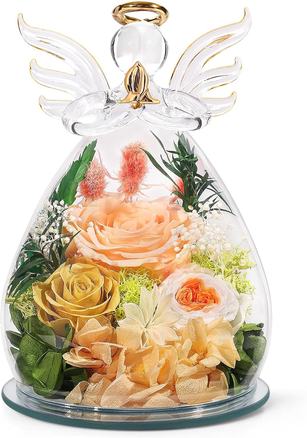 Gifts for women birthday preserved rose forever flower in glass angel figurines fresh flowers for delivery prime for mom real colorful roses for grandma sister wife her from daughter.jpg