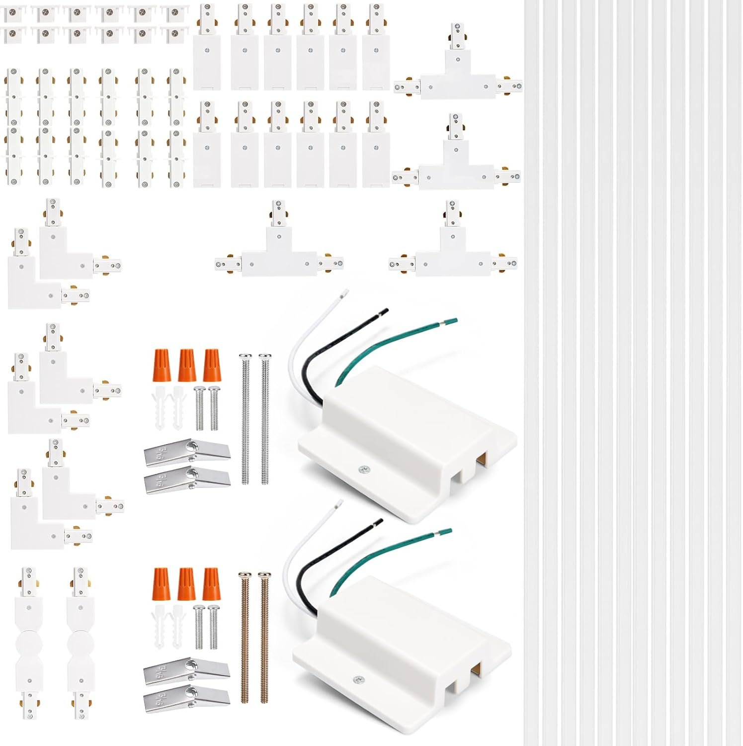 H track lighting rails kit icreating 40ft white track lighting tracks 3 wire with floating canopy connector l connector i and t connectors for single circuit h type led tracks light heads fixtures.jpg