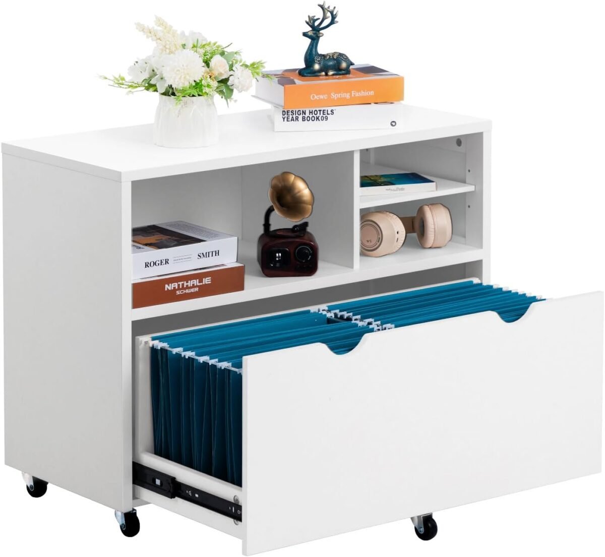 Hollyhome lateral file cabinet with drawer under desk storage with dual hanging rods mobile storage cabinet for lettera4 size wood printer stand open shelves for home office organization white.jpg