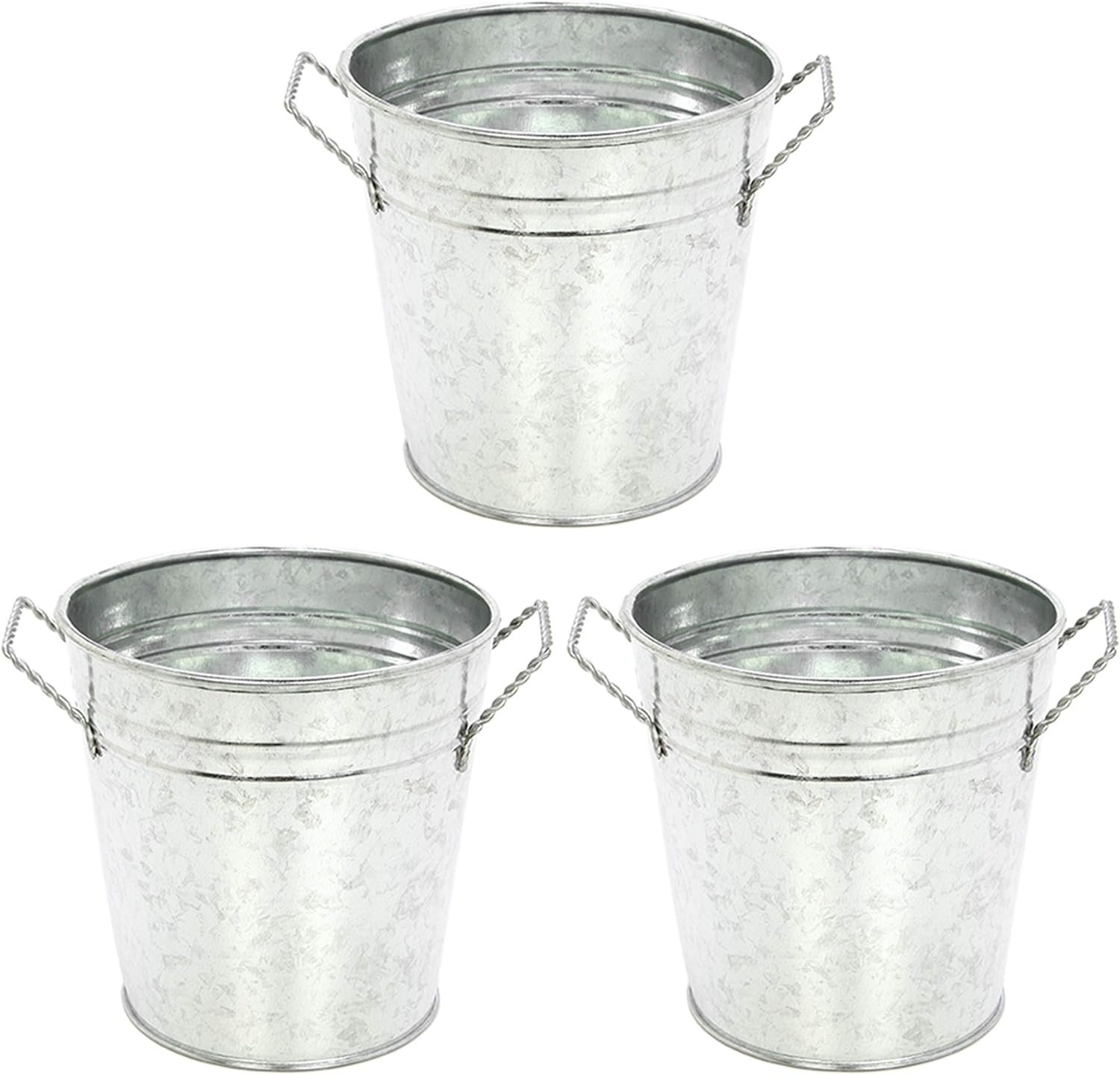 Hosley 3 pack of galvanized planters 5 dia x 4.5 h durable metal plant pots for floral arrangements indoor and outdoor gardening with vintage inspired charm rustic.jpg