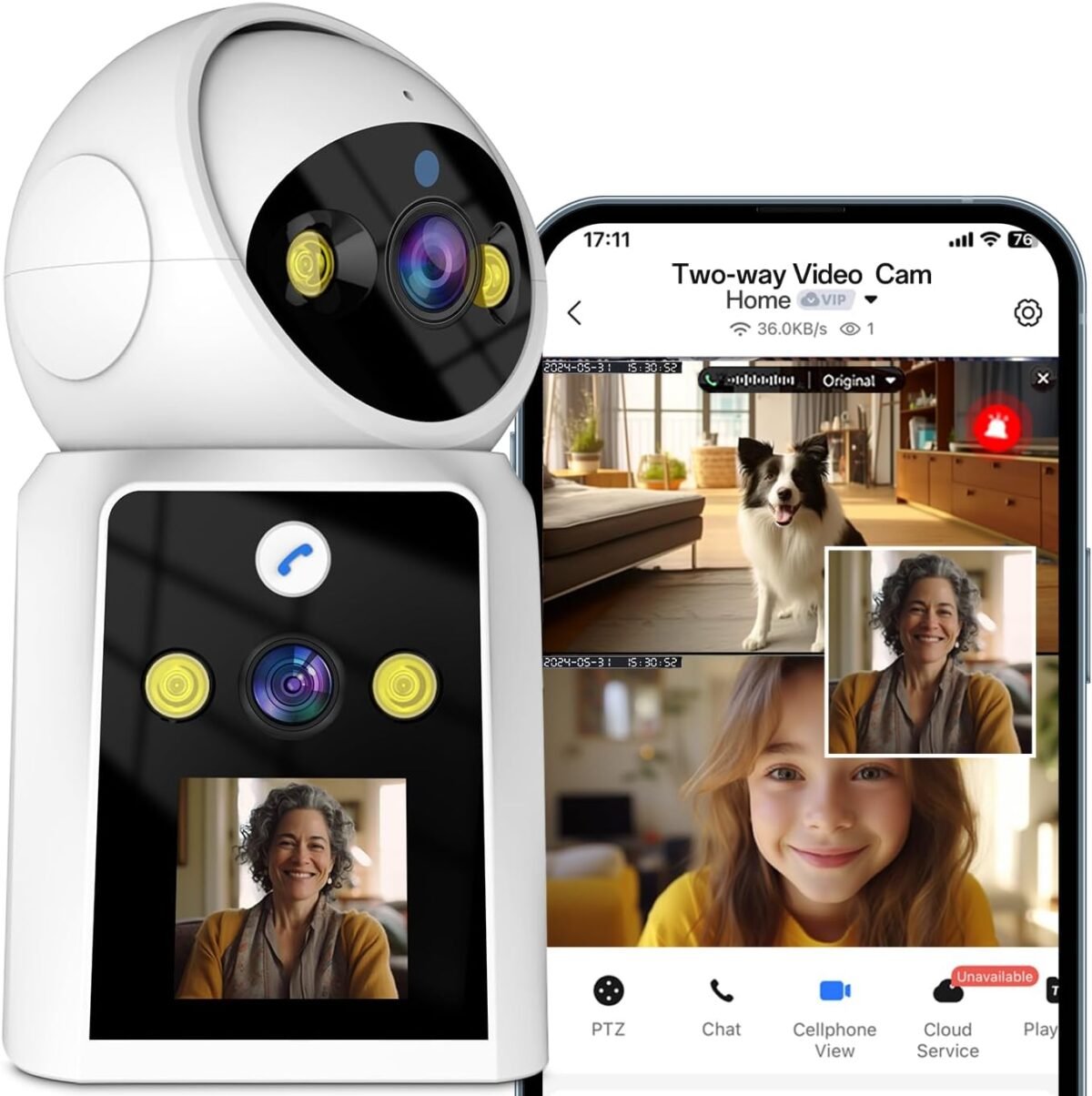 Indoor security camera 1.5 display for baby pet monitoring ptz with motion tracking two way audio 247 cloudsd storage 2.4g wifi mobile app.jpg