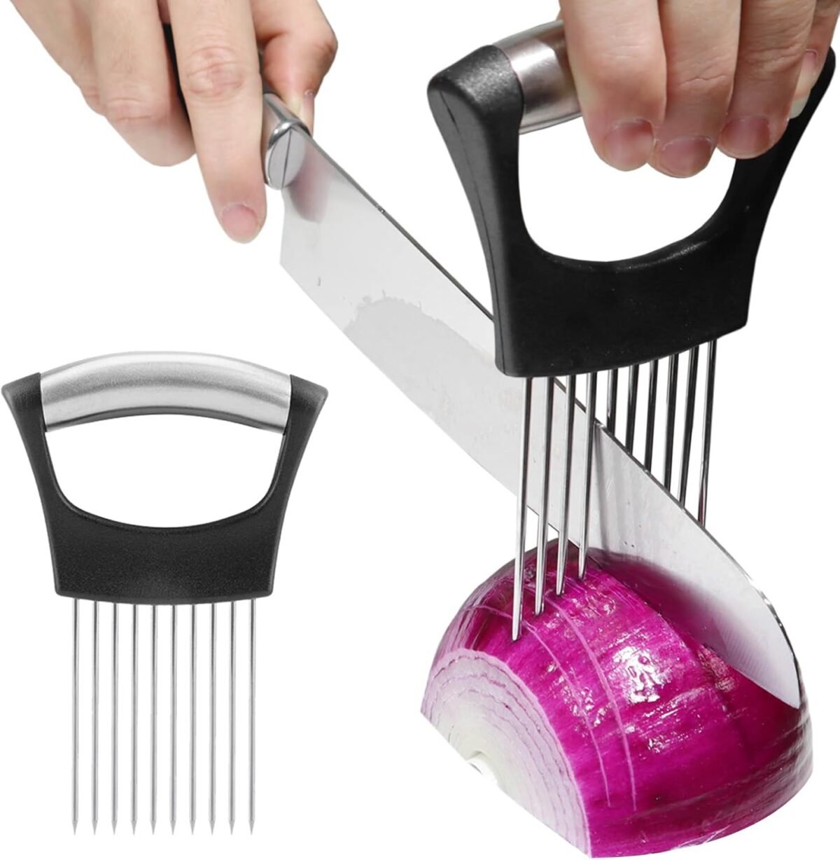 Jayvar onion holder for slicing onion cutter vegetable chopper stainless steel tomato slicer vegetable cutter for potato avocados eggs food slicer assistant tool for fruit lemon and meat.jpg