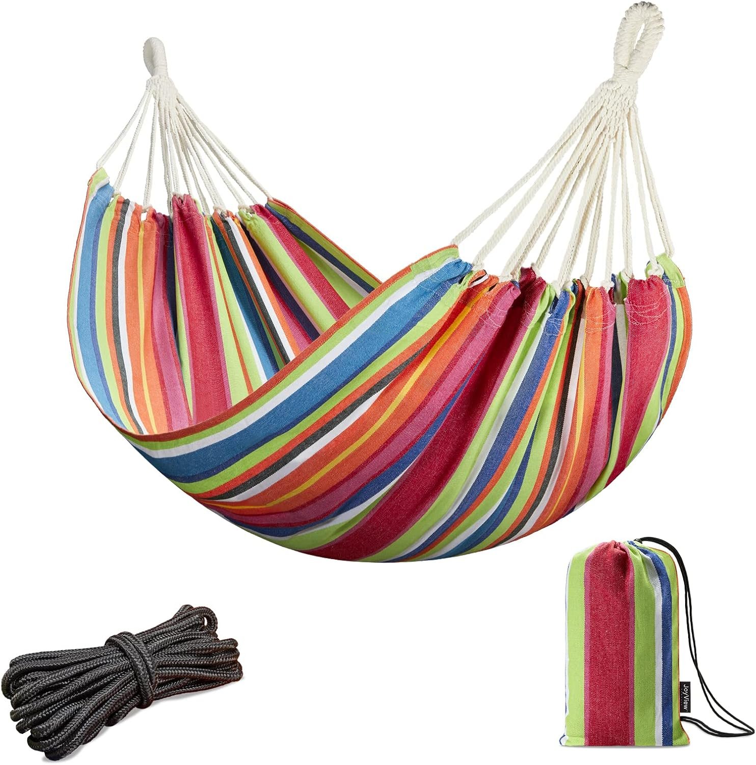 Joyview brazilian hammock for single person portable cotton hammock with hanging ropes carry bag 78.8x39.4 300lbs capacity perfect for outdoorindoor color stripes.jpg