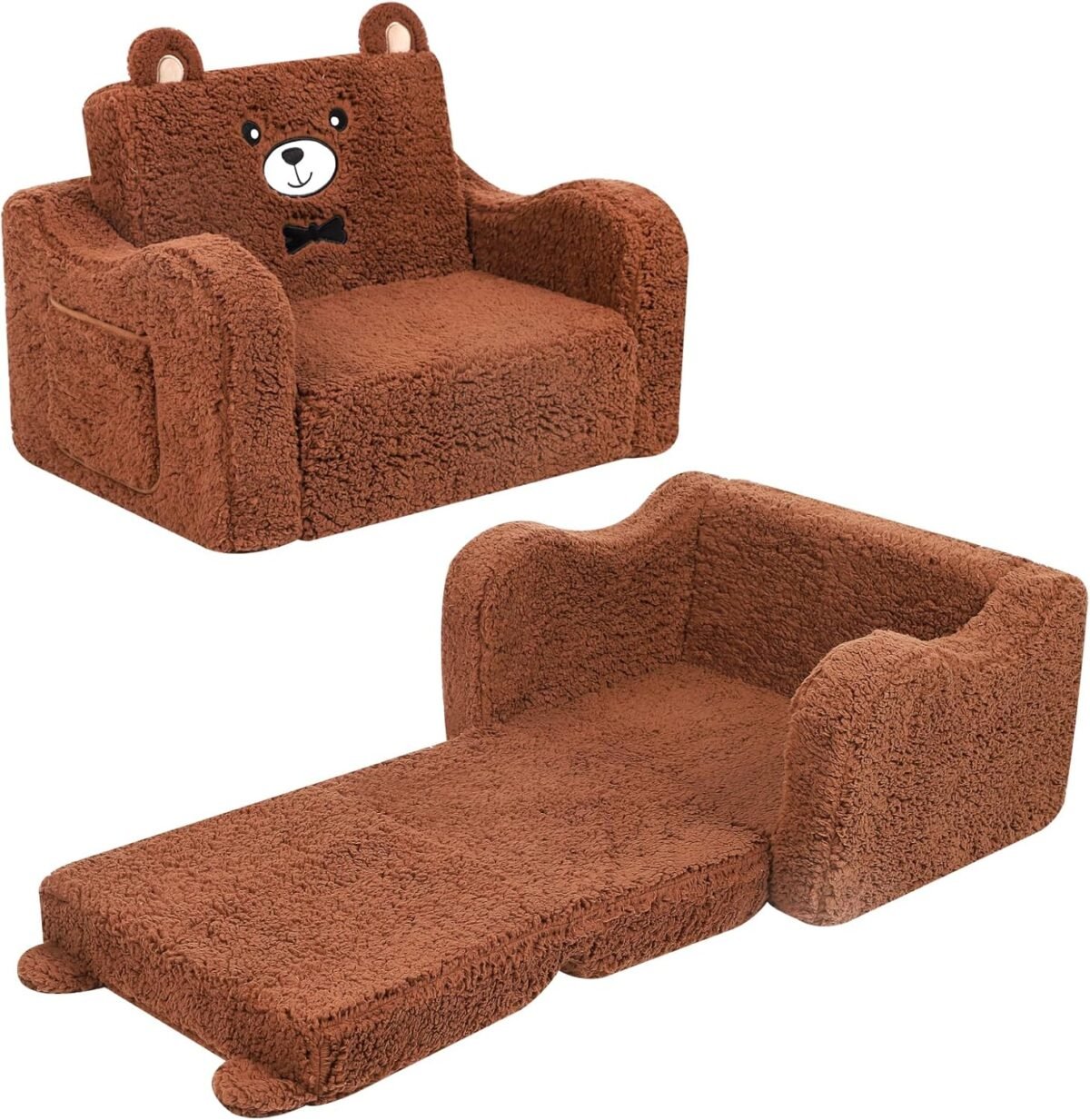 Kids chairs for toddler 2 in 1 toddler soft sherpa couch fold out convertible sofa to lounger for girls and boys teddy bear brown.jpg